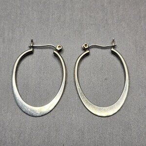 VTG Sterling Silver 925 Flat Oval Hoop Earrings 1.25" Polished Classic 1.72g